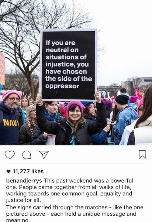 ben and jerrys instagram supporting womens march in washington