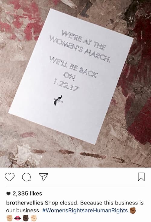 instagram screenshot of brother vellies supporting the womens march in washington