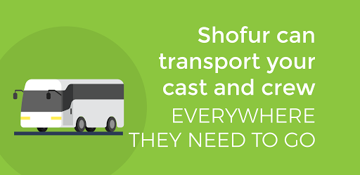 Illustration of a bus with the words "Shofur can transport your cast and crew everywhere they need to go."