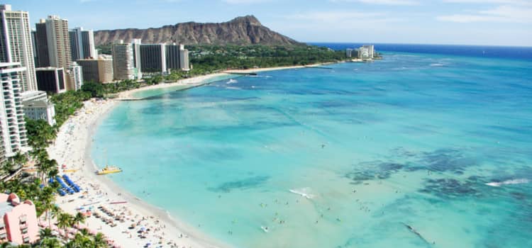 Aerial view of Waikiki Beach in Honolulu, Hawaii