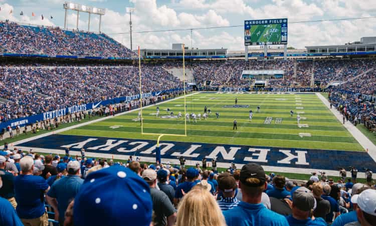 The University of Kentucky football stadium, full of fans during a game