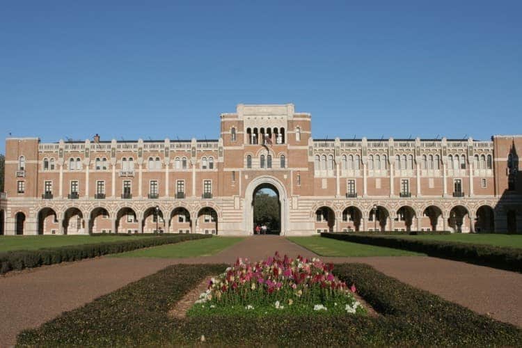 The front of a building at Rice University.
